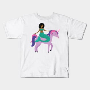 Mermaid riding a unicorn funny gift Kids T-Shirt